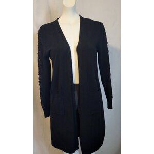 Luna Classy Knee Length Medium Cardigan Long Sleeve Lace Black w/Pockets NWOT